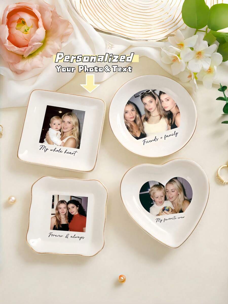1PC Custom Jewelry Ring Dish,Personalised Photo&Text Trinket Dish With Stand, Bridesmaid Proposal, Trinket Tray For Best Friend/Bestie,Wedding Gift
