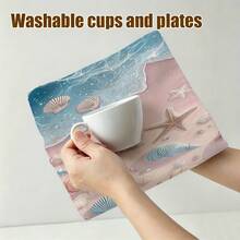 1pc/2pcs/4pcs Exquisite Kitchen & Bathroom Towels, Pale Pink Starfish & Gradient Ocean Wave Print, Soft Aesthetic Style, Ultra Soft, Highly Absorbent & Quick Drying, Machine Washable, Suitable For Daily Use - Multicolor - View 6