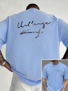 Challenge King, nueva camiseta de cuello redondo para hombre con estampado de doble cara en la parte delantera y trasera, estilo casual, deportivo, moderno y holgado, de manga corta para est - Negro - Ver 7
