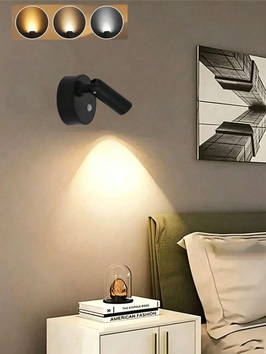 Guanova 1件 LED充電式壁燈，磁吸式聚光燈，畫作燈，夜燈，床頭閱讀燈，護眼臥室夜燈，可調亮度，無線免鑽孔，360°旋轉觸控，充電電池，適用於臥室、房間、客廳、走廊、床頭、浴室、樓梯，電池容量500mAh
