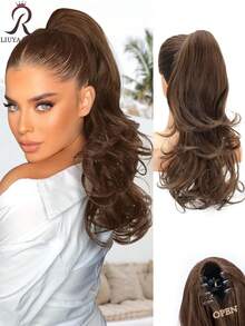 Clip-In Ponytail Hair Extension 18 Inch Long Wavy Curly Hair Clip-In Extension For Women Suitable For Short And Fine Hair Natural Layered Curly Ponytail Synthetic Hair Piece (Deep Brown Mixed With Chestnut) - Multicolor - View 12