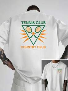 Camiseta de hombre con hombros caídos, con varios diseños para clubes de tenis y clubes de, camiseta holgada para hombre, ropa de hombre de estilo moderno y actual, un imprescindible pa - Blanco - Ver 2
