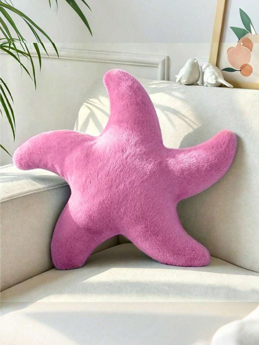 1個海星造型抱枕,柔軟絨毛裝飾靠墊,適用於沙發、床、臥室、客廳、戶外花園,營造夏季氛圍 - 玫紅色 - 查看 1