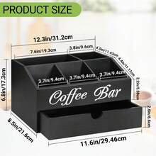 Coffee Bar Organizer With Drawer, Capsule Holder, And Storage Baskets A Countertop Coffee Station Organizer That Serves As A Storage Solution For Both Coffee Capsules And Tea Bags, Featuring A Rustic-Style Design Perfect For Bar Counter Decor. - View 3