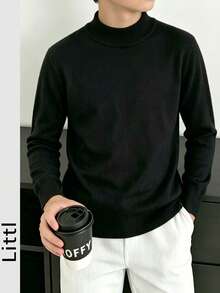 Big Boys' Solid Black Mock Neck Knit Sweater, Basic Long Sleeve Ribbed Cuff & Hem Soft Pullover Top, Casual Daily Autumn/Winter Children's Top - Black - View 8