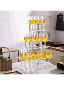 1SET Party Champagne Display Rack 2-Tier/3-Tier Thickened Transparent Acrylic Champagne Tower Wine Glass Stemware Stand Suitable For Wedding Party Gathering - Clear - View 1