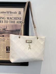 Bolso de mano de gran capacidad para mujer, bolso de hombro con cadena elegante, nueva bolsa de moda para debajo del brazo, bolso de lino retro - Blanco 5 - Ver 8