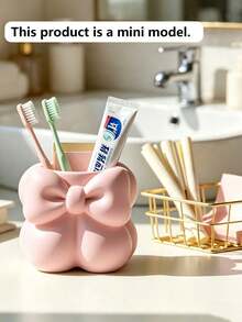 Mini Cream Bow Creative Fun Toothbrush Holder, Toothbrush Cup, Desktop Storage Rack, Can Hold Toothbrush, Toothpaste, Flower Pot, Vase, Vanity Decor, Bathroom Supplies. Warm Home Bathroom Decor Autumn Decor Back To School Season - Multicolor - View 5