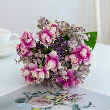 1pc Artificial Camellia Flower Bouquet, Wedding Decor, DIY Material, Bridal Hand Bouquet, Wedding Car Decoration, Arch Decoration, Home, Restaurant, Bedroom, Vase Decoration, Party Decor, New Year Gift, Valentine's Day Gift, Graduation Gift - Purple - View 4