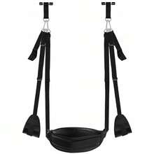 1pc SM Product BDSM Door Sex Swing With Seat, Soft Plush With Adjustable Straps, Hanging Door Handcuffs Leg Restraints Spreader Kinky Adult Sex Toys - Black - View 8
