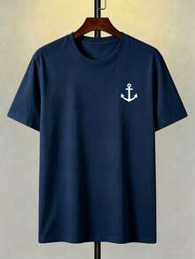 Men's Short-Sleeved T-Shirt With A Round Neck And Simple Design - 寶藍色 - 查看 2