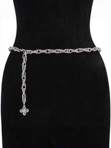 1pc Silver Crystal Cross Pendant Women's Waist Chain, Elegant Y2K Style Waist Decor Party Accessory, Body Chain Acrylic Rhinestone Waist Chain - Multicolor - View 1