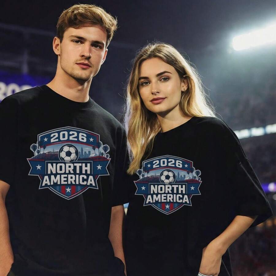 Camisetas para parejas para la Copa Mundial 2026, Camisetas para Torneo de Fútbol, Camisetas de Regalo para Torneo de Fútbol, Fútbol de EE. UU., Día del Partido de la Copa Mundial - 1 unidad - Negro para hombre - Ver 1