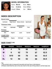 NEW IDEA Women's Elegant Sexy White Jacquard Halter Neck Short Summer Dress, Deep V Backless Textured Pleated Bodycon Mini Dress, Suitable For Yacht, Beach Vacation, Night Out - White - View 4