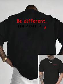 Única y fuera de lo común, la nueva camiseta de cuello redondo para hombre con estampado a doble cara una prenda holgada, casual, deportiva, moderna y a la moda para estudiantes y adolesc - Negro - Ver 1