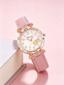 6/1pc, Fashionable Minimalist Elegant Cute Girls Round Pointer Display Quartz Watch Suitable For Girls To Wear, Paired With Heart-Shaped Rhinestone Jewelry, Necklace, Bracelet, Earrings, Ring, Suitable For Parties, Gatherings, Birthdays, Various Holidays To Tell Time, Also Perfect As The Best Gift For Friends/Mom/Girlfriend During Mother's Day, Back To School Season, Wedding Season - Multicolor - View 6