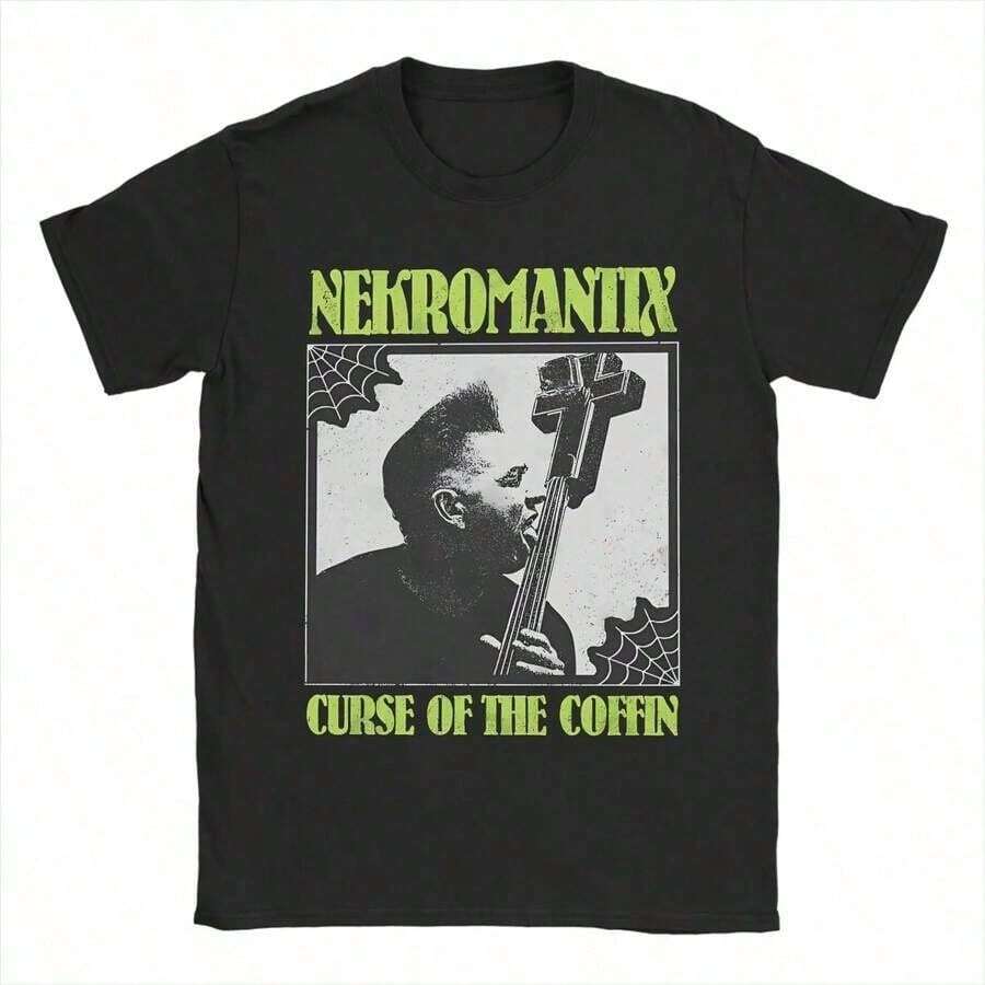 Psychobilly Band T-Shirt, Men's Summer Cotton T-Shirts, Harajuku Short Sleeve Casual T-Shirt, Vintage T-Shirts. - 黑色 - 查看 1
