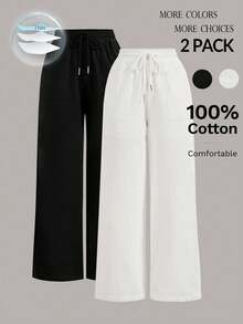PETITE Pantalones anchos de verano con cordón y color liso - Multicolor 2 - Ver 1