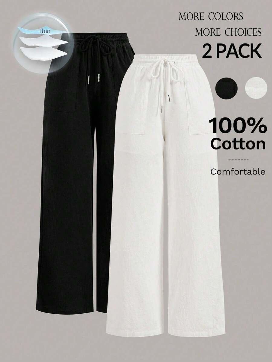 PETITE Pantalones anchos de verano con cordón y color liso - Multicolor 2 - Ver 1