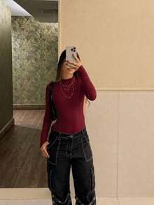 Women's Boddy With Open Back, Long Sleeves, Polyamide, Gringa Style - Burdeos - Ver 1
