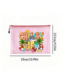 防水時尚沙灘包，印有「CRUISE LIFE」棕櫚樹圖案，輕便多功能收納包，大容量透明化妝包配尼龍拉鍊，網格便攜式化妝包，適合春夏收納，耐用，適合游泳、沙灘、潛水和夏季度假，適合朋友、家人、閨蜜、同學。適合生日、節日、派對、母親節、教師節禮物和紀念品。 - 彩色 - 查看 11