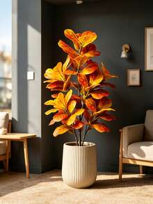 Kmitang 85-125cm Large Artificial Banyan Plants Fake Ficus Tree Branch Autumn Tree Leaves Faux Tropical Palm Plant Red Leafs Plastic Fiddle Leafs Tall Faux Rubber Tree For Home Shop Autumn Party Decor Without Pot 1pc - Multicolor - View 8