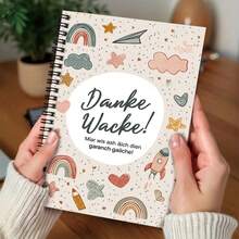 1 Cute Hand-Drawn Style Spiral Coil Notebook, Cover Printed With "Danke Wacke!" And Exquisite Patterns. 100 Pages 50 Sheets, Suitable For Work Records, Study Notes, Diary Writing, Daily Planning, Etc., Also A Thoughtful Graduation Gift, Birthday Gift, Memo Recording Helper, Versatile For Various Occasions! - L - View 4