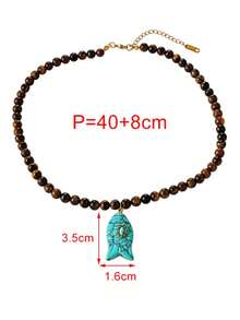 1pc High-Quality Summer Bohemian Style Jewelry, Exquisite Fashion Unique Brown Tiger Eye Stone Bead Chain Necklace, With Natural Stone Fish, Asymmetrical Pearls And Pig Nose Clasp. Chunky Jewelry Beaded Necklace, Perfect For Women To Wear At Music Festivals, Outings, Daily, Parties And Casual Activities. This Elegant Creative Women's Jewelry Necklace Made Of Tiger Eye Stone And Natural Stone Materials Is An Excellent Gift For Partners Or Sisters. - Multicolor - View 11