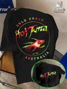 Camiseta de manga corta para hombre, diseñcon un vibrante estampado de esturión tropical, que presenta coloridos elementos de graffiti. Esta marca de ropa urbana ofrece camisetas casuale - Negro - Ver 1