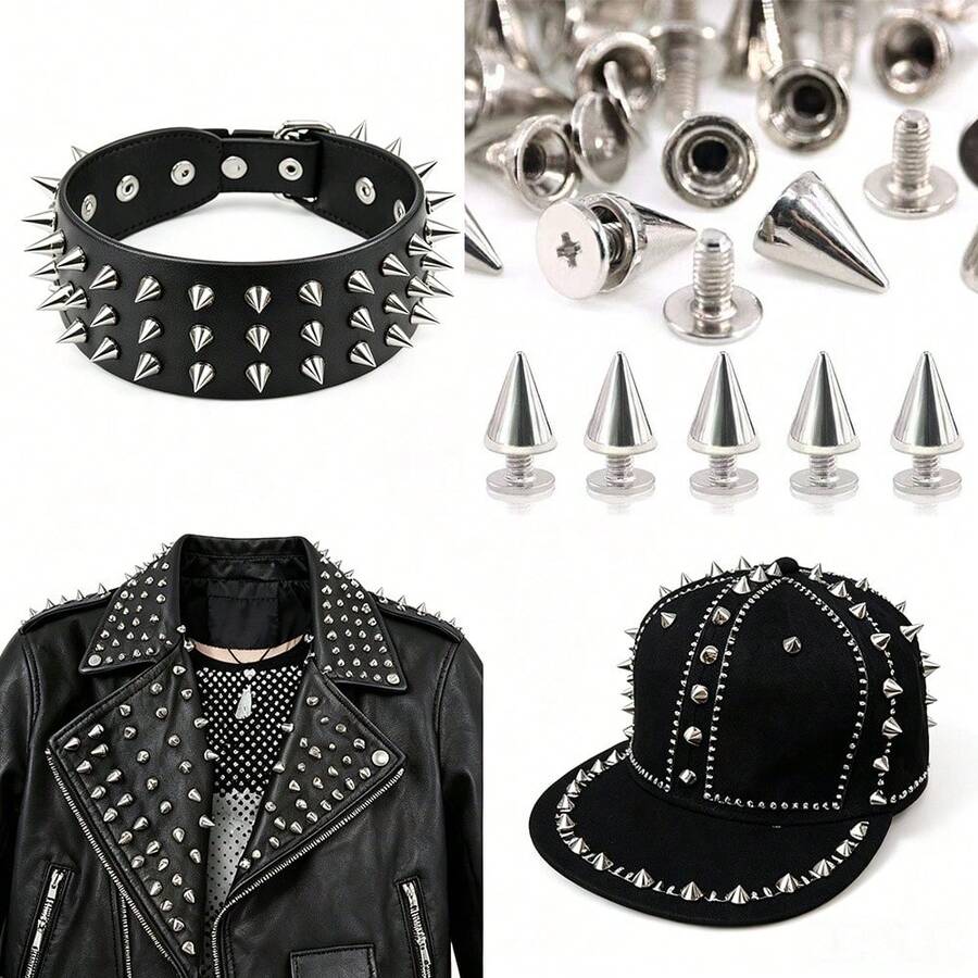 80 Sets Of Pointed Bead Screw Rivets, Punk Style Rivet Set, Metal Tree-Shaped Rivets, Suitable For Leather Crafts And Punk Style Clothing Accessories DIY Craft Decoration