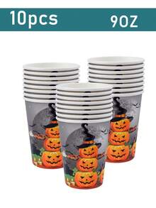 50 piezas de platos de papel, vasos y servilletas para fiesta de Halloween, platos de papel con diseño de calabaza, vajilla desechable para mesa de postres, decoración de fiesta de cumpleaños, set de regalo para decoración de fiesta de vacaciones para 10 personas - multicolor - Ver 8