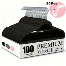 High Quality Velvet Anti-Slip Garment Hangers 100/50/30pcs, Compact Space-Saving Hangers With 360° Spin Hook & Attached Tie Bar, Sturdy Basic Hangers For Wardrobe Organizing, Indoor Stowage, Outdoor Laundry Drying & Garment Retail Display - View 12