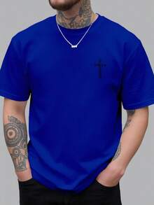 Gospel Of John 3:16, New Men's Crew Neck T-Shirt With Cross Print On Both Sides, Casual, Sporty, Modern And Loose Style, Short Sleeve T-Shirt For Students - 黑色 - 查看 9