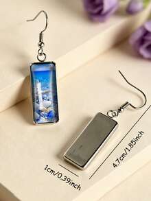 1 Pair Rectangular Ocean Style Pattern Sailboat Earrings Sailboat/Lighthouse/Anchor/Starfish Shell Summer Beach Vacation Earrings - Silver - View 9
