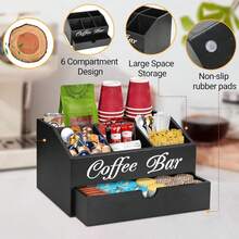 Coffee Bar Organizer With Drawer, Capsule Holder, And Storage Baskets A Countertop Coffee Station Organizer That Serves As A Storage Solution For Both Coffee Capsules And Tea Bags, Featuring A Rustic-Style Design Perfect For Bar Counter Decor. - View 7