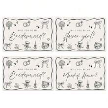 12pcs/6pcs Black Bride Bridesmaid Proposal Cards With Envelopes And Stickers "Will You Be My Bridesmaid/Maid Of Honor/Flower Girl" Wedding Party Cards, Wedding Fun Game Cards, Wedding Decoration Cards - Multicolor - View 1