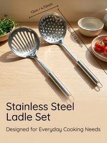 Stainless Steel Cooking Set: Ergonomically Designed Solid Round Tube Handle, Suitable For Cooking Scenarios Such As Grilling Steaks, Pancakes, Pasta, Dumplings, And Hot Pot. Rust-Proof, Seamless Steel Structure, Easy To Clean. - Multicolor - View 2