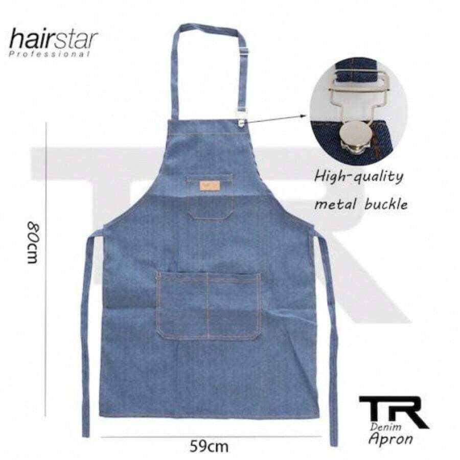 Delantal de estilo grueso lienzo de algodón y denim, delantal de trabajo doméstico de cocina anti-manchas - azul claro - Ver 1