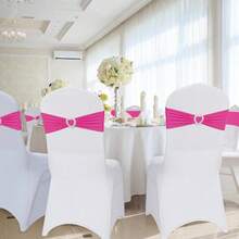 10pcs Chair Back Decorative Spandex Chair Ties, Elastic Chair Ribbons With Bows And Heart-Shaped Buckle Sliders, For Graduation, Prom, Wedding, Party, Banquet Decoration - Hot Pink - View 6