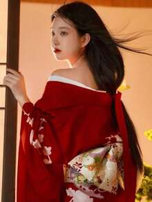 Yukatas - Red Kimono With Red Obi (sash) - View 4