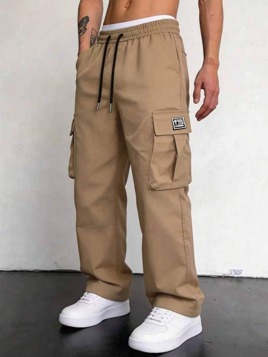 Men's Long Pants Outdoor Travel Hiking Fitness Versatile Multi-Pocket Drawstring Cargo Pants - Khaki - View 1