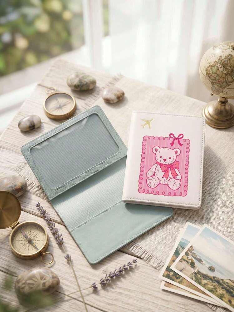1pc Fashion Cartoon Bear Pattern Passport Cover, Minimalist Design, Foldable For Convenient Use, Travel Essential, Fashion Passport Holder. Personalized Passport Protective Cover Card Holder, Cruise Essential, Yellow, Black, Blue, Pink, Red, White, 6 Color Options, Colorful, Minimalist, Personalized, Unique, Travel Essential For Passport Holders - Multicolor - View 8