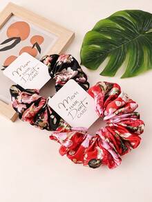 2 pièces Accessoires capillaires polyvalents de style de rue quotidien à imprimé floral, élastiques pour cheveux, élastiques pour queue de cheval, bandes en caoutchouc - Multicolore - Voir 7