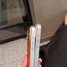 1pc Silver Frame Leopard Print Large Hole Phone Case Compatible With Apple 17 Pro/17/16/15/14 Anti-Drop - Orange - View 3