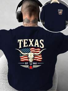 Camiseta de moda para hombre con diseño creativo de doble cara Estampado de la Bandera del Estado de Texas, estilo retro americano, decoración personalizada, adecuada para uso diario casua - Negro - Ver 6