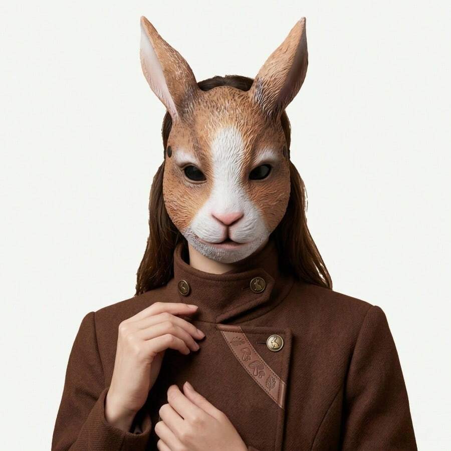 1 Peça Máscara de Coelho de Halloween, Máscara de Coelho de PU para Festa de Carnaval, Acessório de Fantasia - Multicolorido - Visão 1