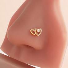 1 buah Anting Tindik Hidung Bentuk L Hati Ganda dengan Pin L Berkilau Perhiasan Tindik Tulang Hidung - MultiWarna - View 3