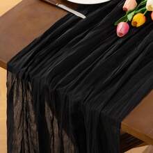 1pc Black Braided Table Runner, Rustic Spring Tablecloth (Approx. 90*400cm) Bohemian Style Home Decor Wedding Baby Shower Birthday Party - Black - View 4