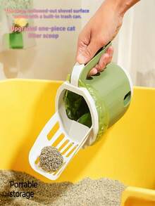 1Pc All-In-One Cat Litter Scoop With Waste Storage Bin, Large Capacity Odor Proof Kitty Poop Container, Multifunctional Pet Cleaning Waste Holder For Cat Litter Box - Multicolor - View 2