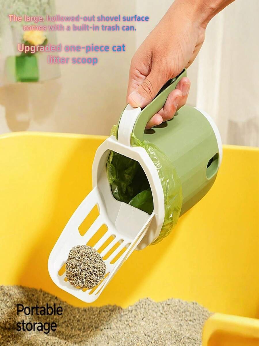 1Pc All-In-One Cat Litter Scoop With Waste Storage Bin, Large Capacity Odor Proof Kitty Poop Container, Multifunctional Pet Cleaning Waste Holder For Cat Litter Box